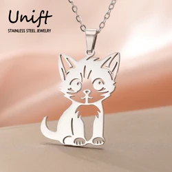 Unift Fluffy Cat Pendant Necklace for Women Stainless Steel Neck Chain Fashion Pet Kitten Jewelry Mother's Day Gift wholesale