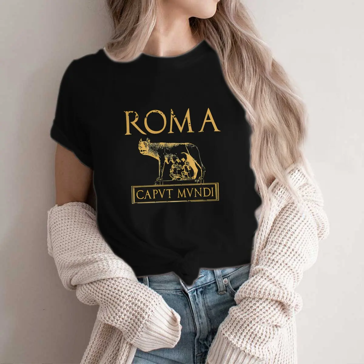 Roma Caput Mundi 여성용 캐주얼 폴리에스터 티셔츠, 고대 로마 스타일 스트리트웨어, 레저 티셔츠