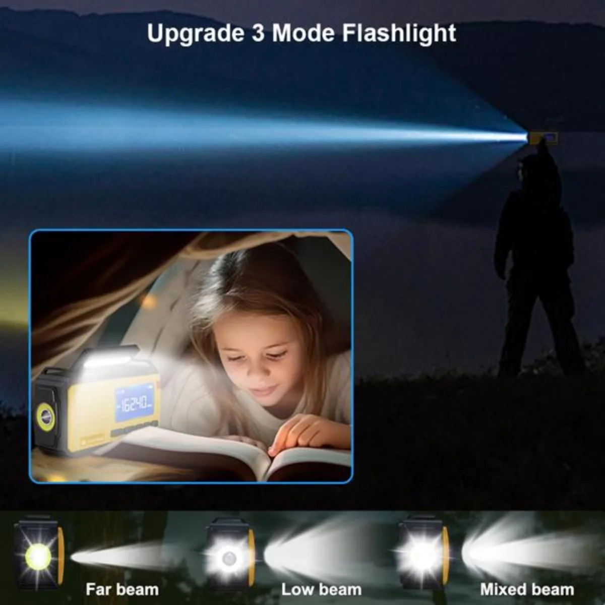 راديو الطقس في حالات الطوارئ NOAA/AM/FM مع بنك طاقة محمول 10,000 مللي أمبير/37000 ميجاوات في الساعة USB/الطاقة الشمسية/البطارية/كرنك اليد شحن إنذار SOS