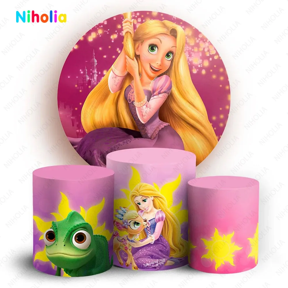 Tangled Rapunzel Backdrop Girl Birthday Party Covers Decors Princess Event Photo Wall Background Cylinder Banner Prop