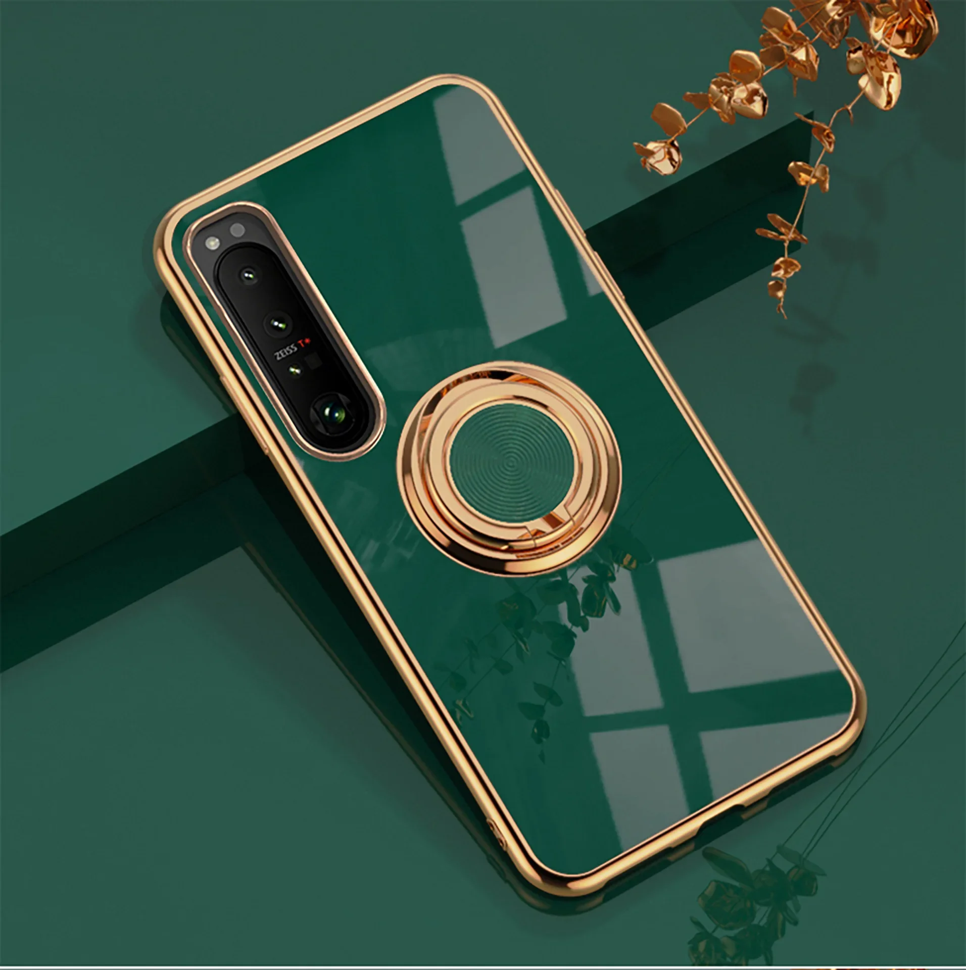 for Sony Xperia 1 5 10 V IV iii III Ace 2 3 4 6D Golden Plated Frame Case Magnet Finger Ring Stand Holder Soft Cover Capa Funda