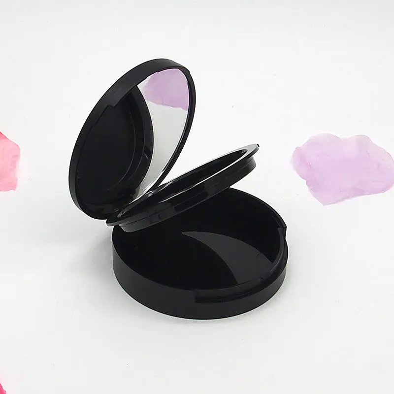 Doppio ombretto scatola vuota plastica rossetto cosmetico Blush nero opaco custodia in polvere 59mm Round Pelettes complementi con specchio