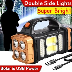 Super Bright Solar LED Flashlight With COB Work Lights Portable Emergency Spotlight Power Bank 4 Modes Outdoor Solar Torch Light