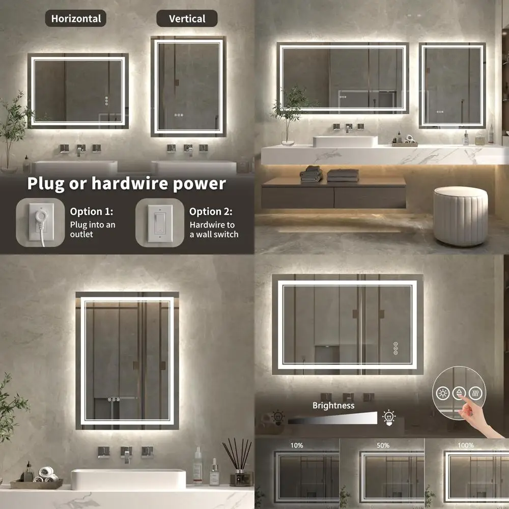 

Настенное LED-зеркало для ванной 24x36 дюймов с подсветкой, функцией антизапотевания, регулировкой яркости 3-х цветов, памятью настроек и защитой от разбития