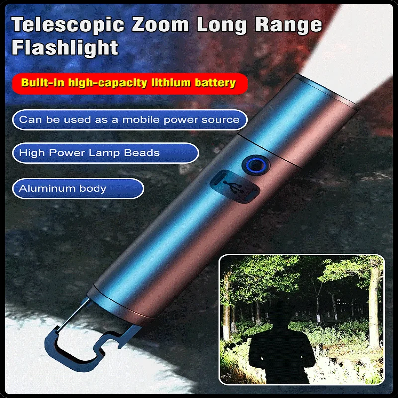 Telescopic Zoom White laser flashlight  Long Range Hook Flashlight  Portable hand Flashlight  Rechargeable LED Flashlights