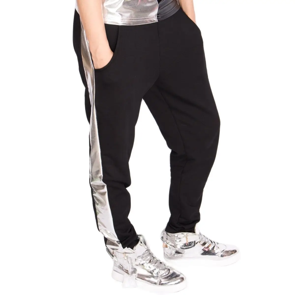 

New Fashion Silver Bronzing Patchwork Leisure Time Hiphop Jazz Stage Show Clothing Dance Haren Pants Size M-XL