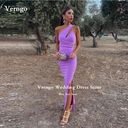 Verngo One Shoulder Purple Formal Party Dresses Side Split Ankle Length Evening Gowns Night Occasion Event Dress Robe de soiree