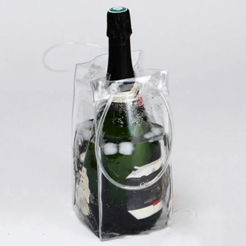 1pcs Ice Bag Wine Beer Champagne Bucket Drink Bottle Cooler Chiller Foldable Carrier Clear PVC Transparent Ice Wine Bag - view 3