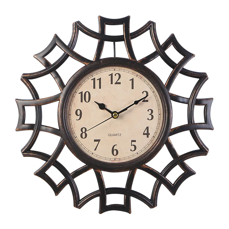 

10 Inch 25cm Retro Distressed Wall Clock Nordic Round Living Room Clock Hollow Fashion Wall Clock Silent Quartz Clock