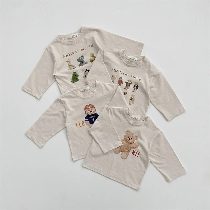 0-3y Baby Boy Cute Cartoon Tops Kid Bear Thin Long Sleeves T-shirt Girls Casual Thin Comfortable Cotton Bottoming Shirt