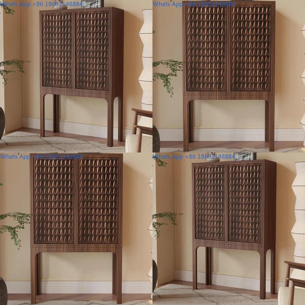

Solid Wood Sideboard Walnut Modern Chinese Style Small Apartment Living Room Storage Cabinet Double Door Wall Mounted