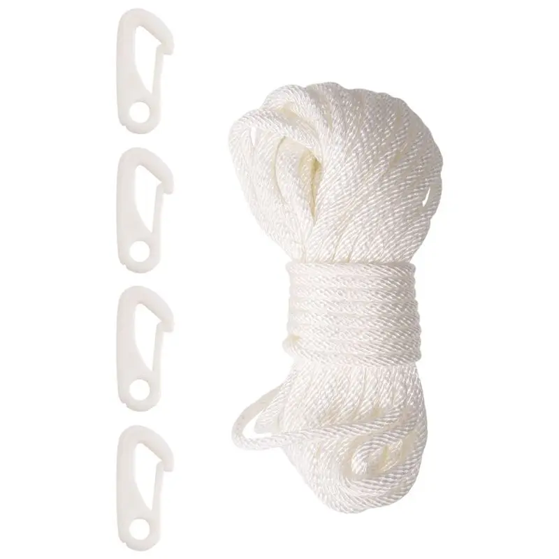 ABVJ-50 Feet X 1/4Inch Flag Pole Halyard Rope With 4 Pieces Flag Pole Hook Clips,Outdoor Flagpole Accessories Compatible