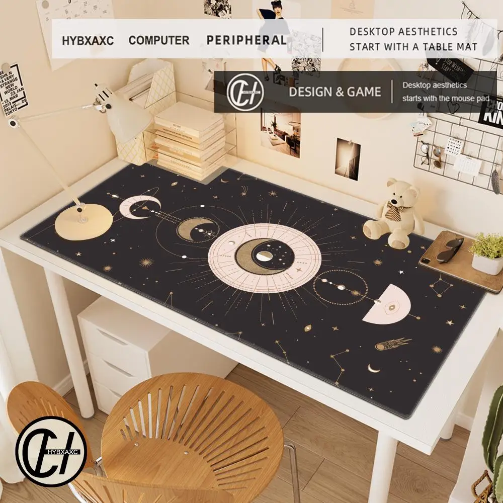 Extra Large Kawaii Gaming Mouse Pad Space Moon Phase Star Galaxy XXL Desk Mat Water Proof Nonslip Laptop Desk Accessories 100X50