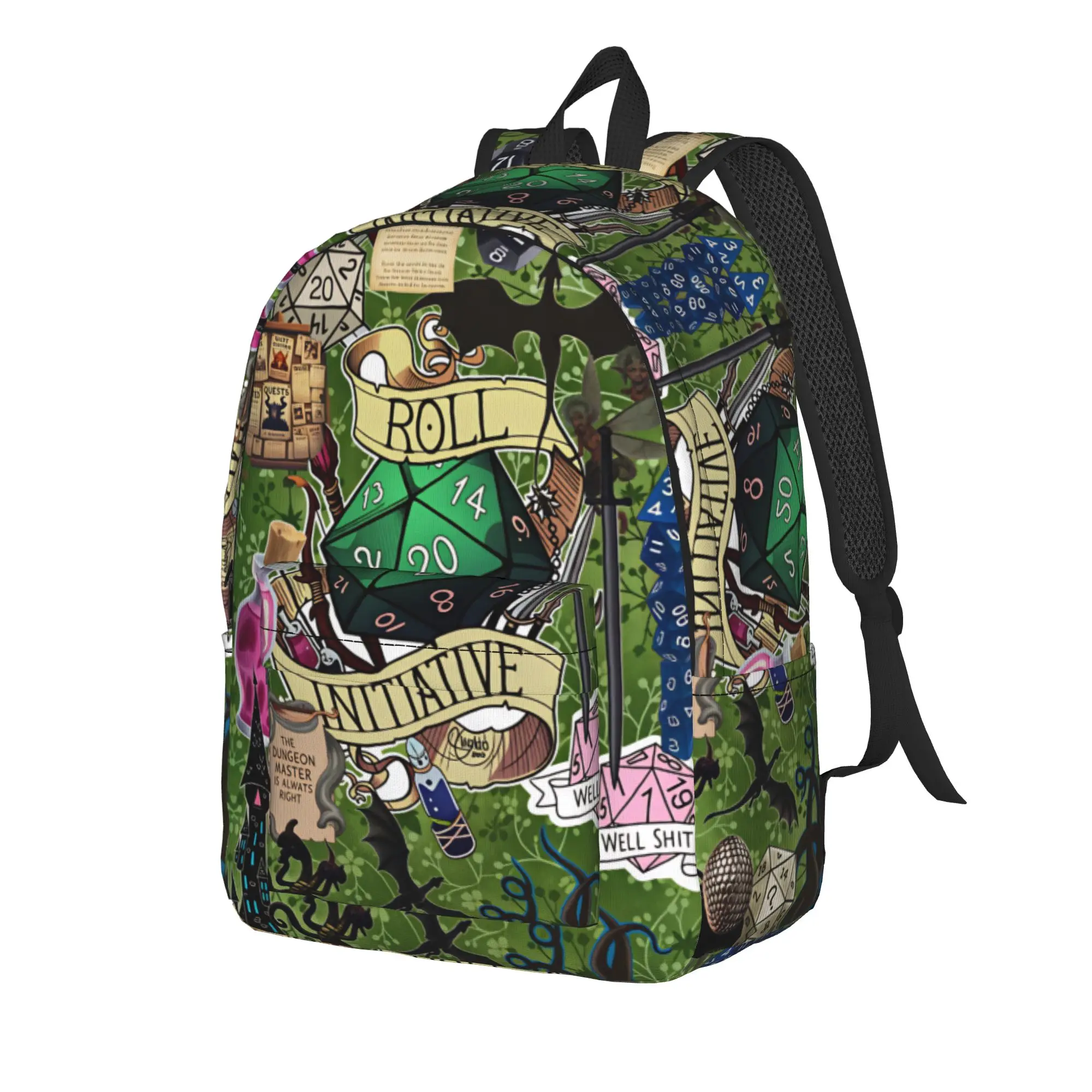 Medieval Dragon And D20 Dice Dnd Backpack Boy  Large Backpacks Polyester Kawaii High School Bags Cycling Colorful Rucksack