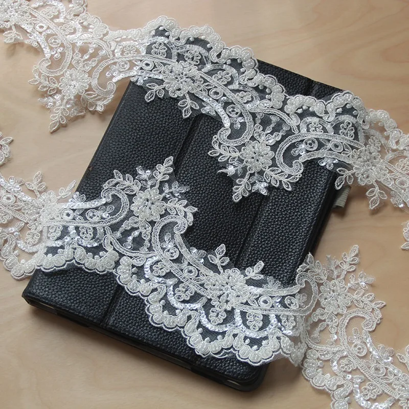 

14CM Wide, Exquisite Nail Bead Sequins, Car Bone Lace Decal Fabric,Handmade Wedding Dress, Clothing, Curtain Decoration Material