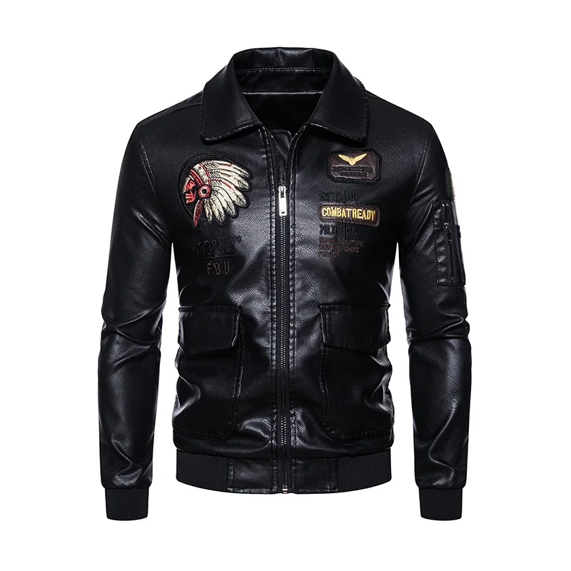 

Mens Autumn Winter Leather Jackets Mens Trend Casual Slim Embroidery Bomber PU Leather Coats Street Punk Motorcycle Outwear 4XL