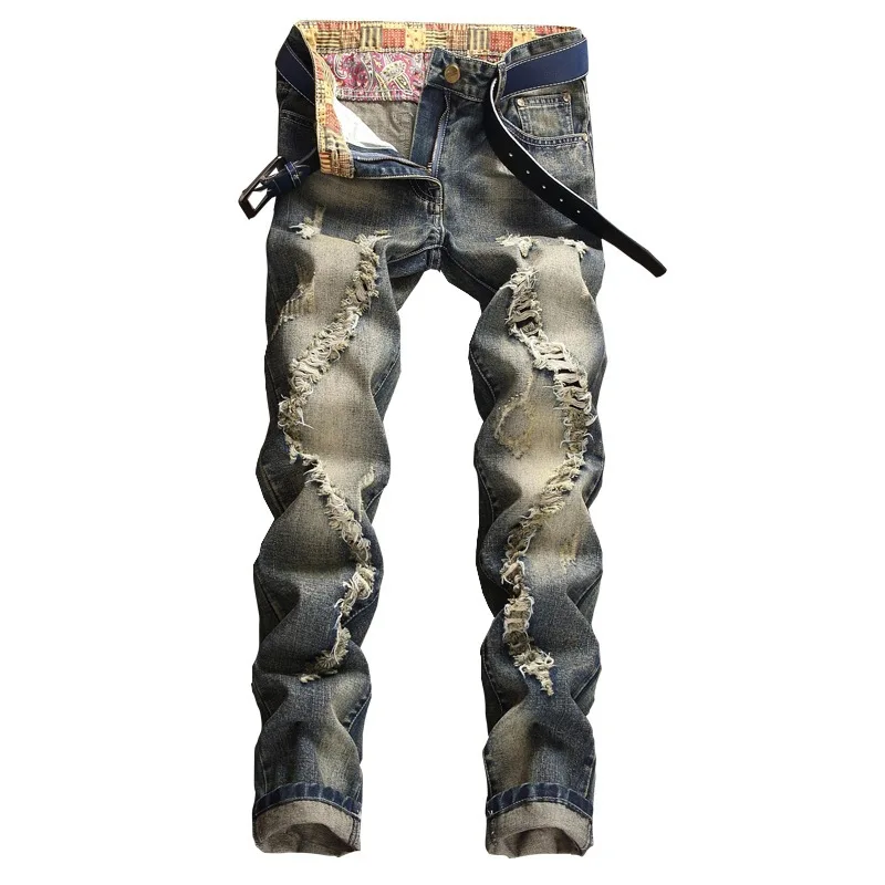 

Мужские брюки, винтажные рваные джинсы, мужские эластичные, в европейском и американском стиле, универсальные, для взрослых, джентльменов, свободные, для пожилых людей, высокого класса