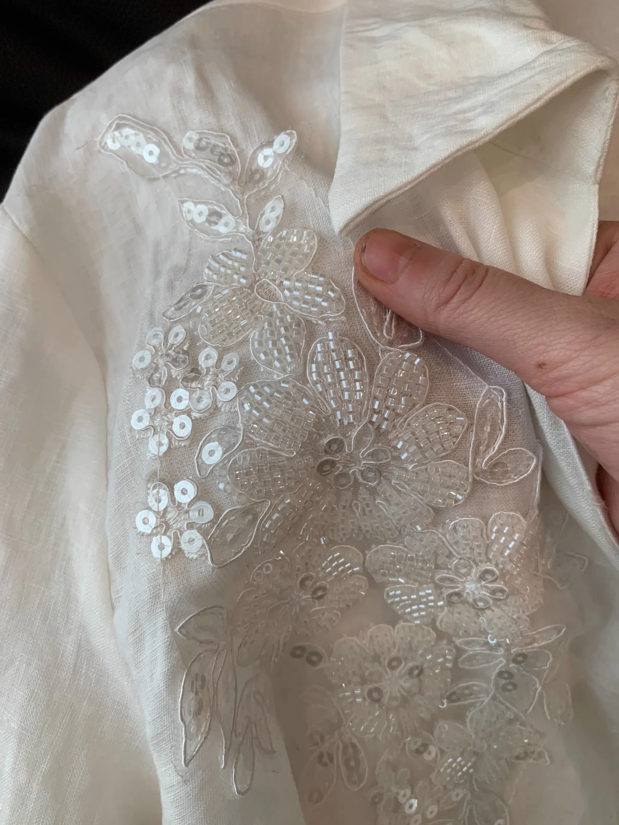 SALIENCY белые льняные блузки с бисером и блестками, рубашки, женские весенне-летние трендовые свободные повседневные топы с длинными рукавами 202, Blusas