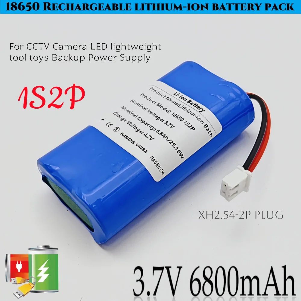 بطارية ليثيوم أيون 3.7 فولت 6800 مللي أمبير في الساعة 18650 مع لوحة حماية مدمجة للبطارية مع قابس PCB XH 2.54 2P