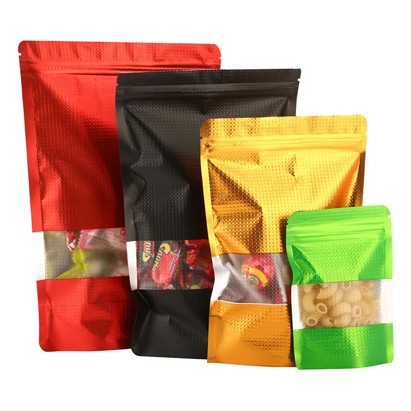 

1000Pcs/Lot 9 Size Stand Up Heat Seal Embossed Aluminum Foil Dried Flower Ziplock Bag Clear Window Bean Powder Package Bag