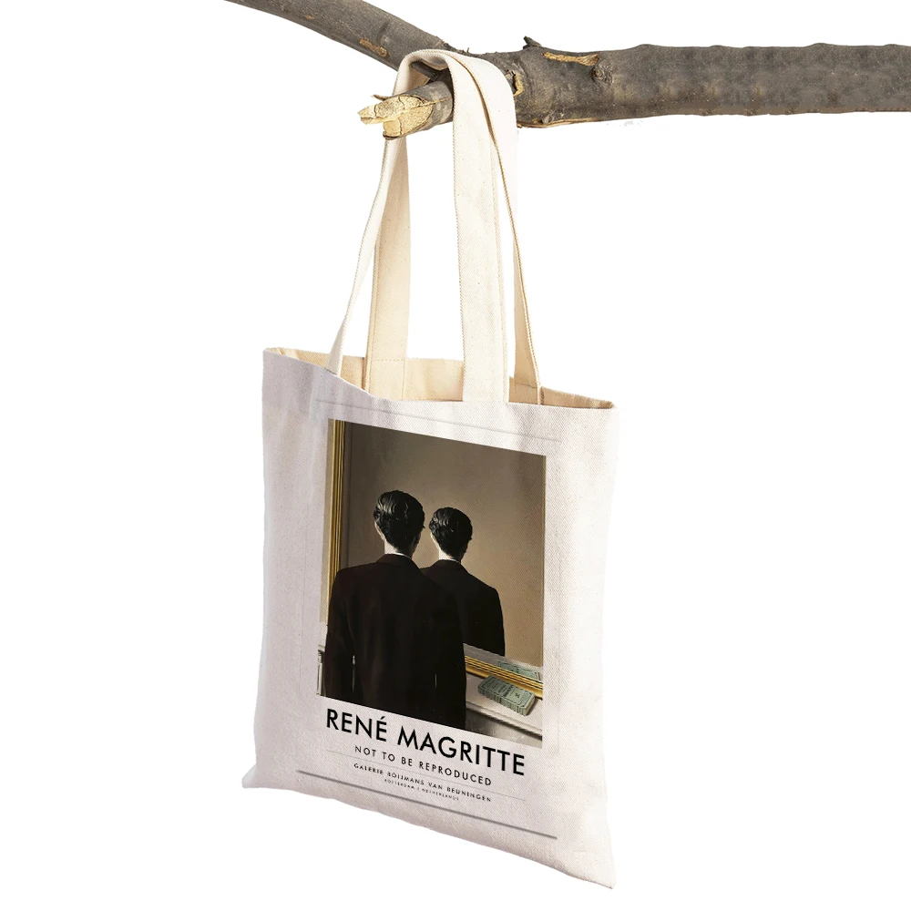 Magritte The Lovers Eye Pigeon Surrealism Lady Shopping Bag Supermarket Travel Tote Handbag Casual Canvas Women Shopper Bags