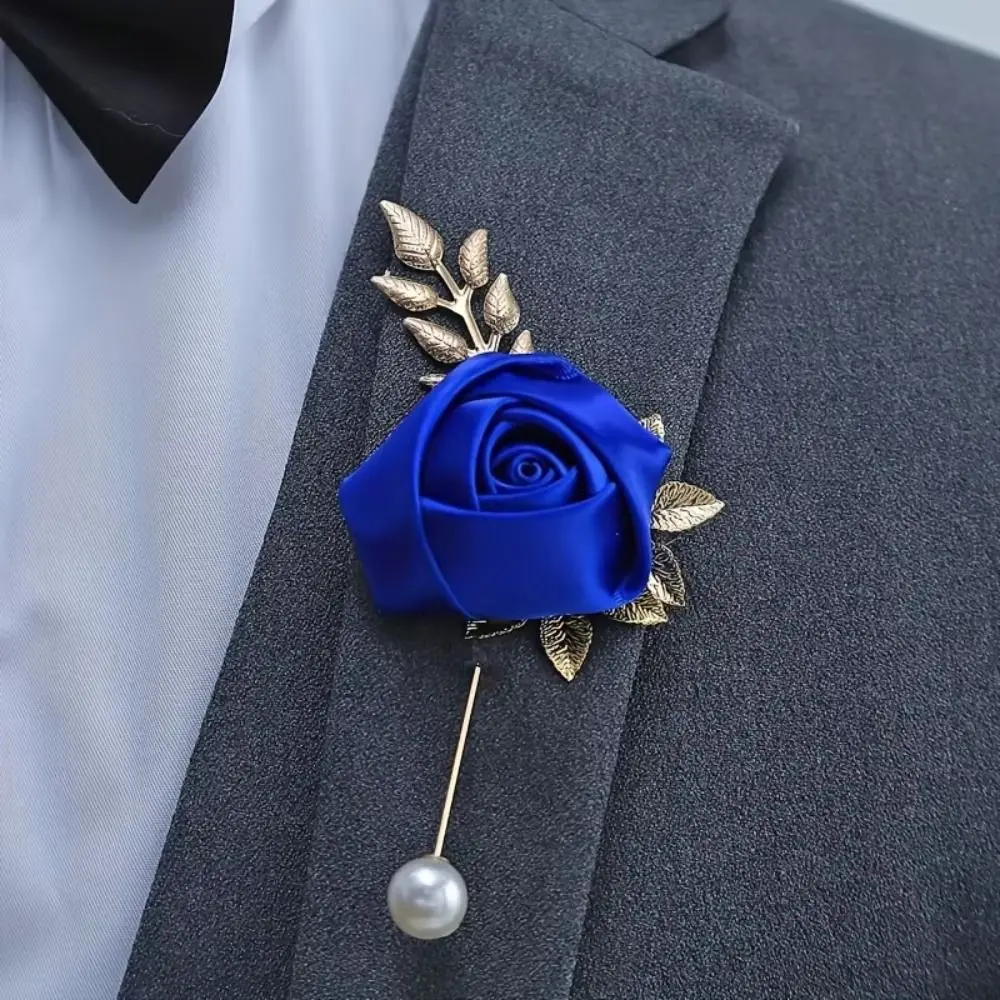 

New Imitation Pearl Groom Boutonniere Silk High-end Man Corsage Pins Rose Bud Boutonniere for Wedding Party Prom Decorations