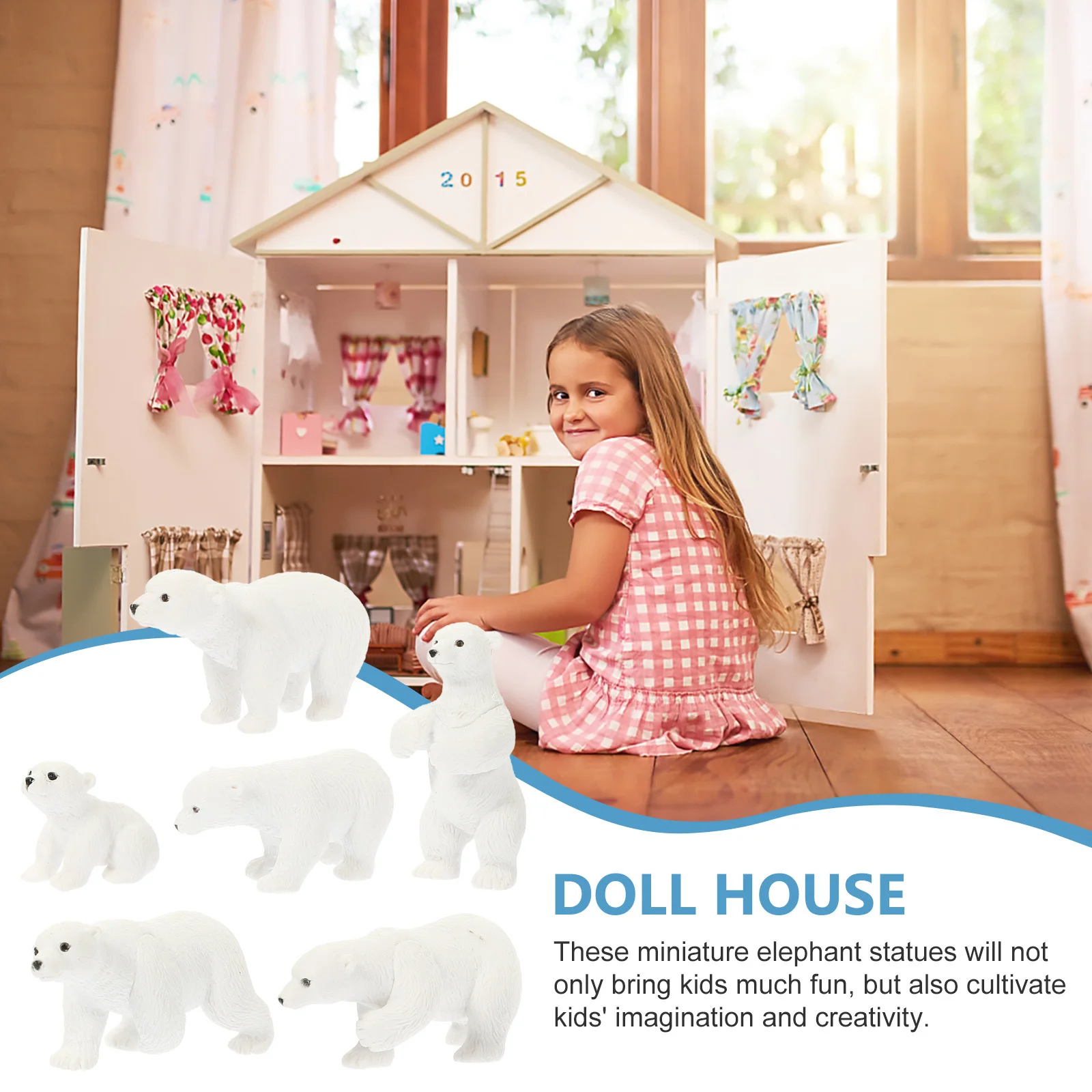 

6pcs Polar Bear Adornment Resin Miniature White Bear Figurines Home Garden Decor Bonsai Landscape Ornament Resin Crafts