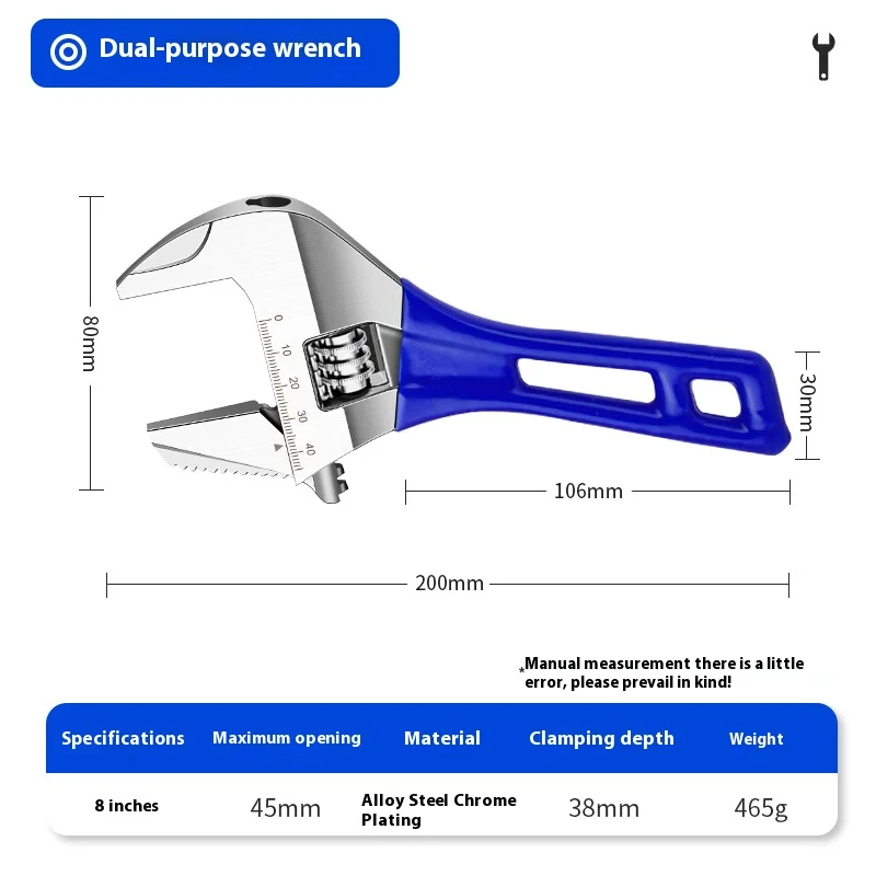 RAYENR Adjustable Wrench Stainless Steel Universal Spanner Bathroom Wrench Household Large Open Plumbing Repair Tools