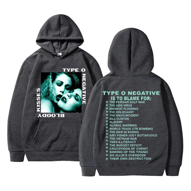 Rock Type O Negative 1993 Bloody Kisses Touring Hoodie Men Women Vintage Gothic Metal Sweatshirt Men\'s Cotton Oversized Hoodies