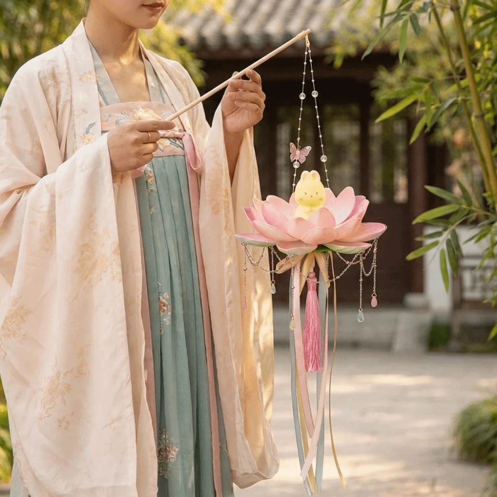 DIY Lotus Flower Lanterns Material Package Glowing Rabbit Lotus Lantern Luminous Handmade Mid-Autumn Festival Lantern
