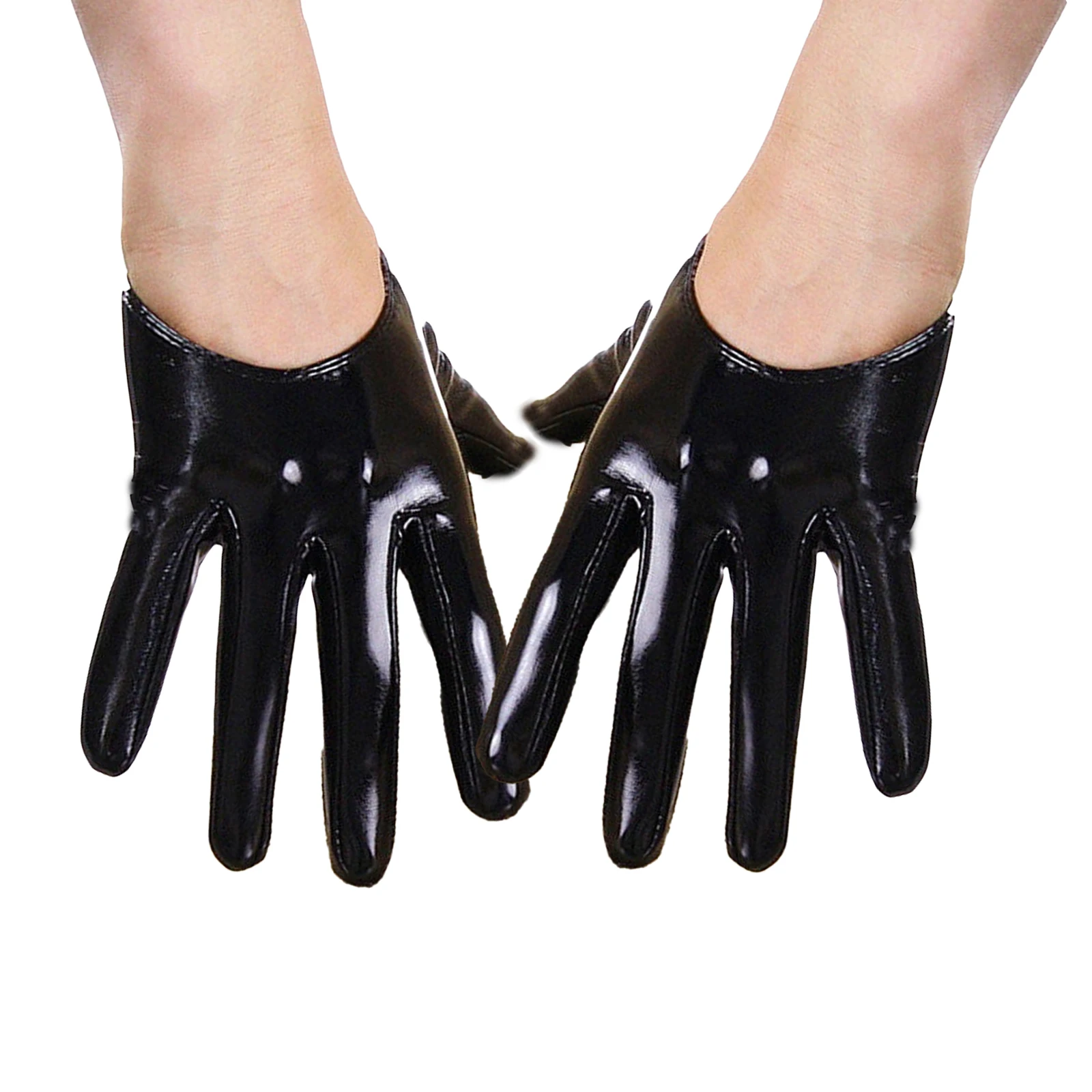 Half Palm Latex Gloves Super Short Faux Leather Shiny Latex Wet Look Fashion Stage Halloween Costume Driving Dressing Gloves