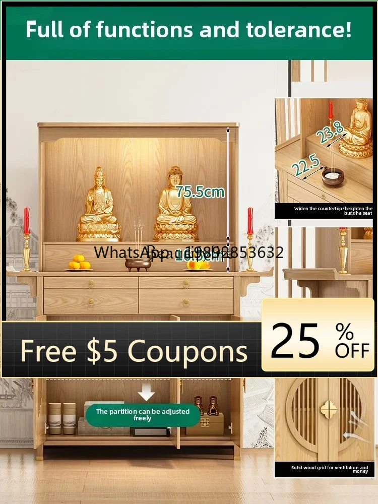 

Shrine buddista in legno massello HXL per armadietto con supporto shrine, tavolo per incenso God of Wealth, culto domestico, arm