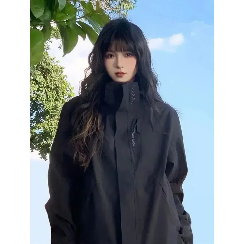 Veste à capuche patchwork avec poignées amovibles pour hommes et femmes, vêtements de sport de plein air, mode Harajuku