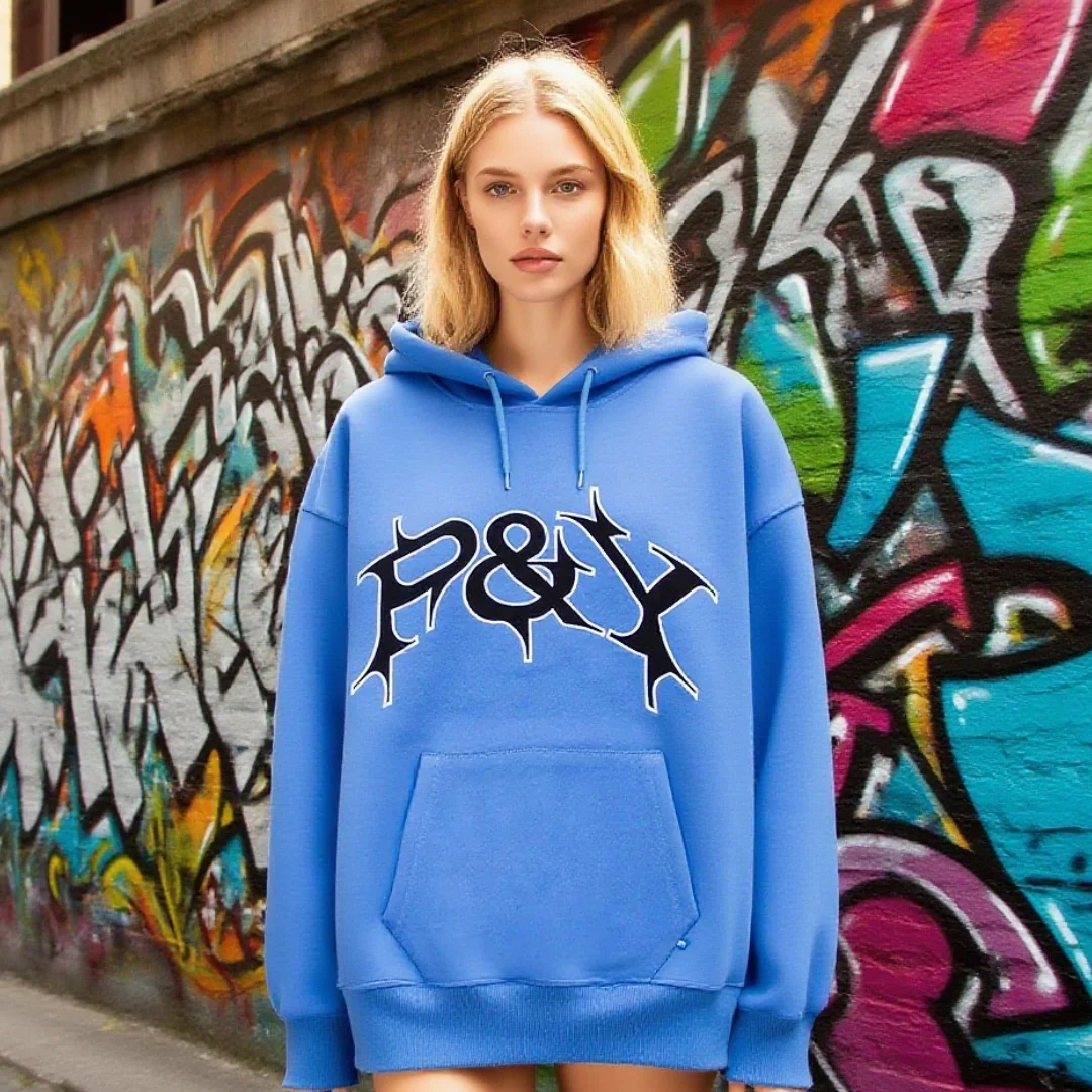 Retro American Y2K Hand-Painted Letter Contrast Print Hooded Sweatshirt Street Trend Loose Casual Couple Hoodie