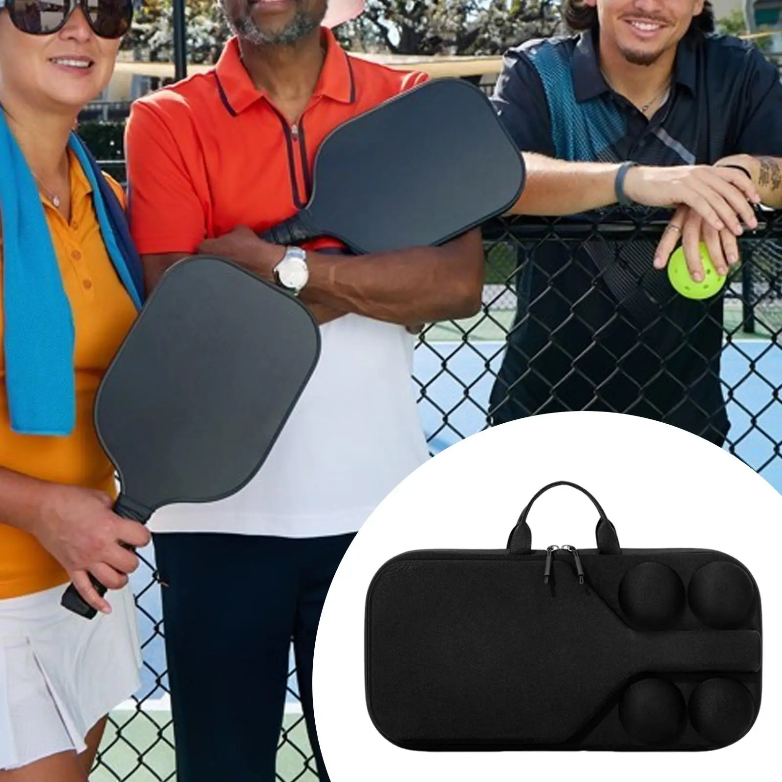 

Pickleball Paddle Hard Case Protective Cover Fits 2 Paddles and 4 Balls