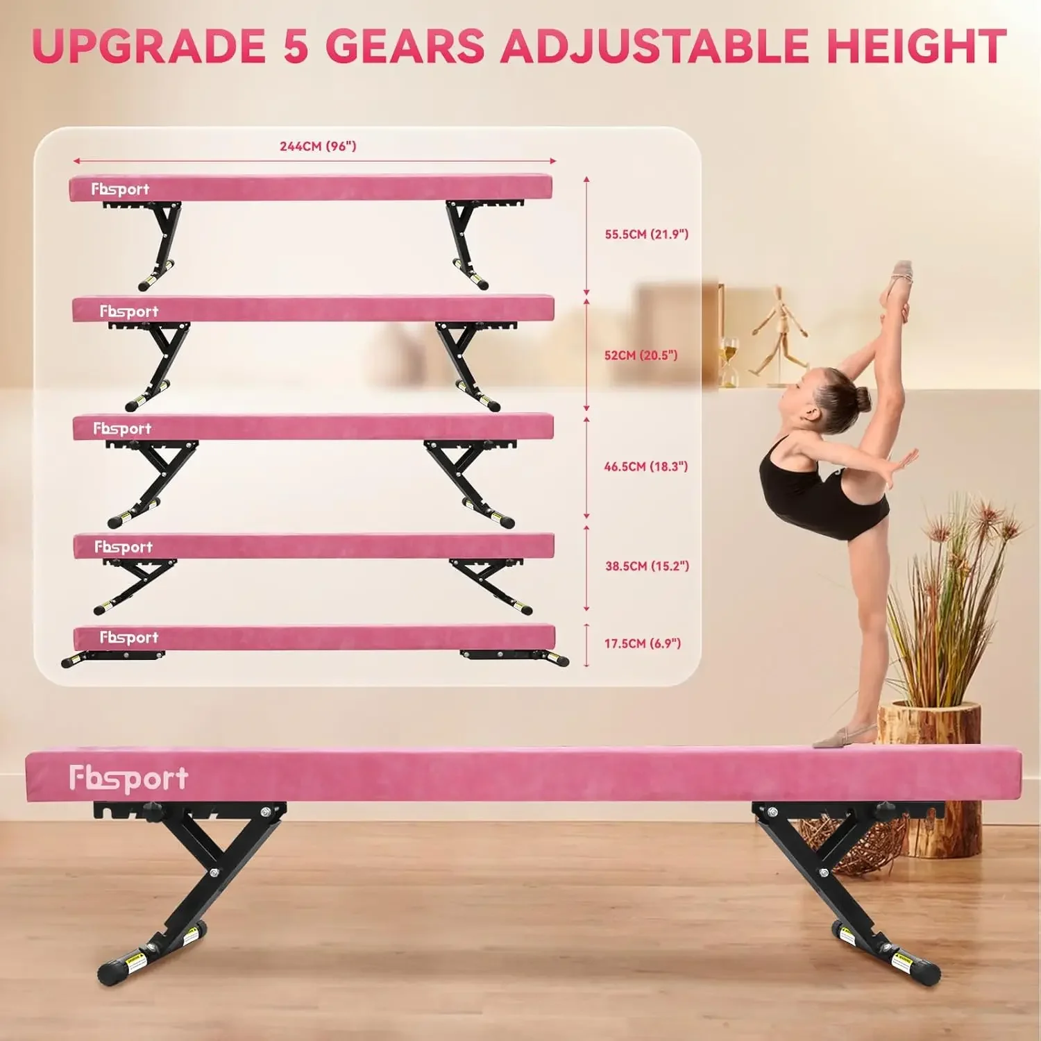 Adjustable Balance Beam: High and Low Floor Beam Gymnastics Equipment for Kids/Adults,Gymnastics Beam for Training,P