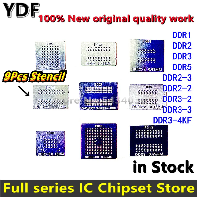 100% New 9pcs Memory Directly Heat BGA Reballing Stencils For DDR1 DDR2 DDR3 DDR5 DDR2-3 DDR2-2 DDR3-2 DDR3-3 DDR3-4KF