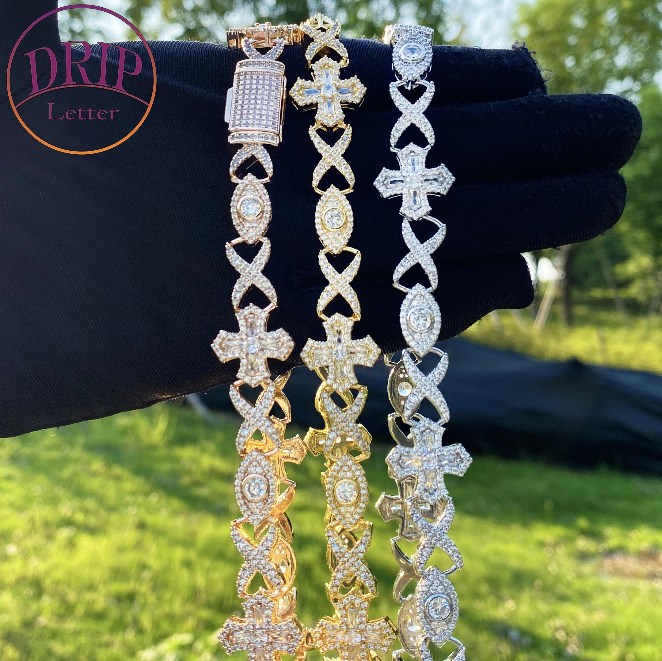 

Drip Letter Iced Out Eye Cross Infinity Cuban Link Necklace for Women Real Copper Cubic Zirconia Hip Hop Jewelry