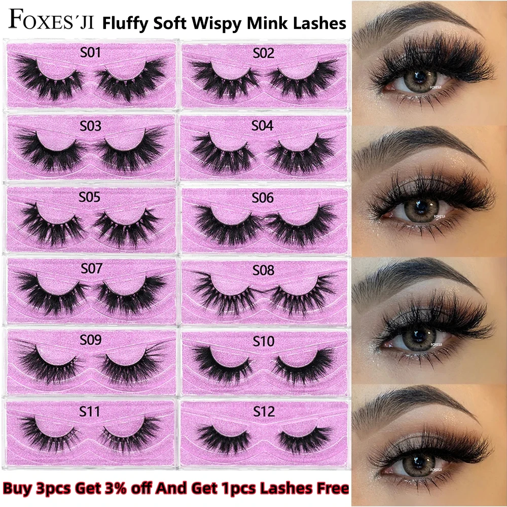 

FOXESJI Makeup Eyelashes 3D Mink Lashes Natural Long Lasting Wispy Soft Eyelash Extension Fluffy Eye Lashes Mink False Eyelashes