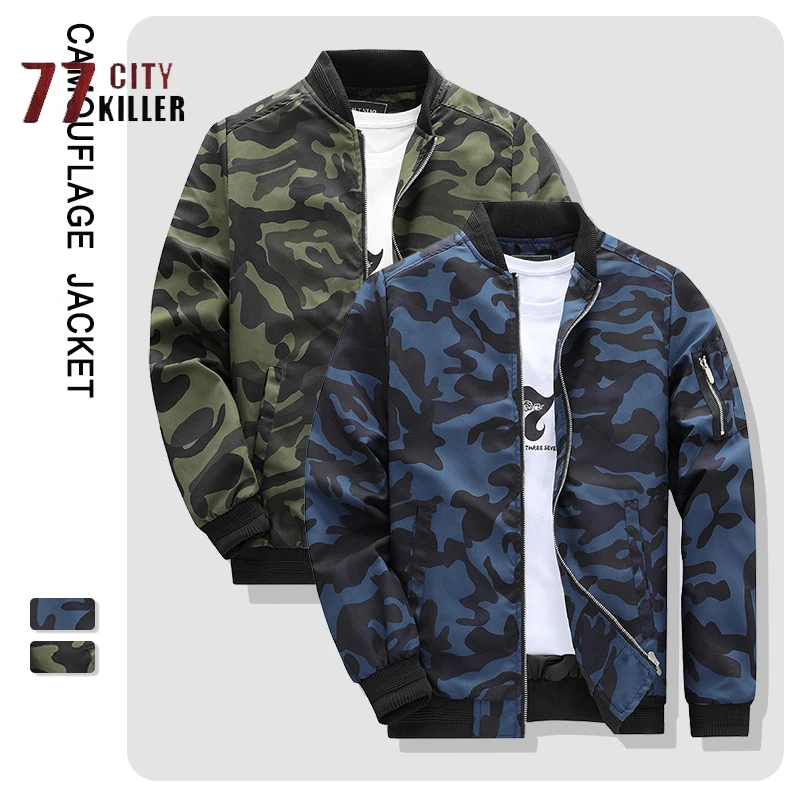 Men's Camouflage Casual Jacket Round Neck Zipper Multiple Pockets Men's Outdoor Sports Windproof Waterproof Wear-resistant Tops