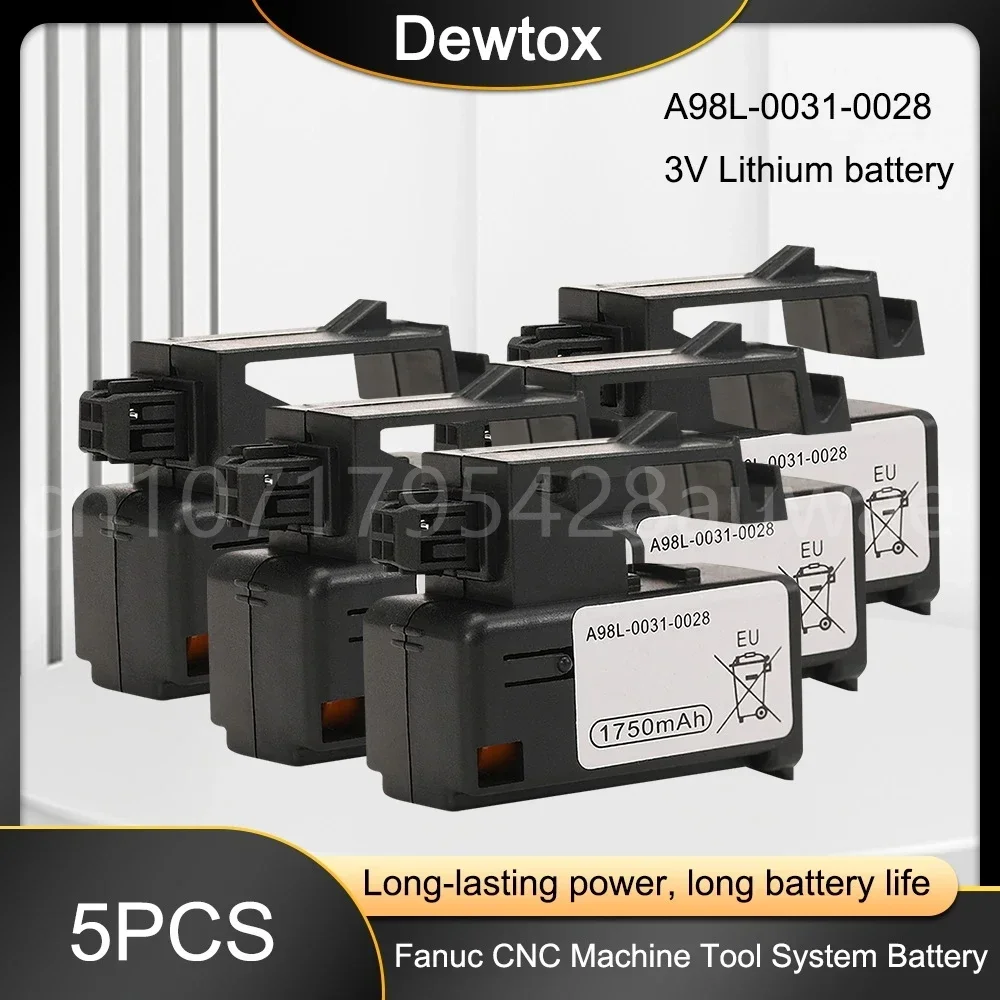 Baterias de backup de lítio do controle FANUC, bateria do PLC, A98L-0031-0028, A02B-0323-K102, 3V, 1750mAh, 5 PCes