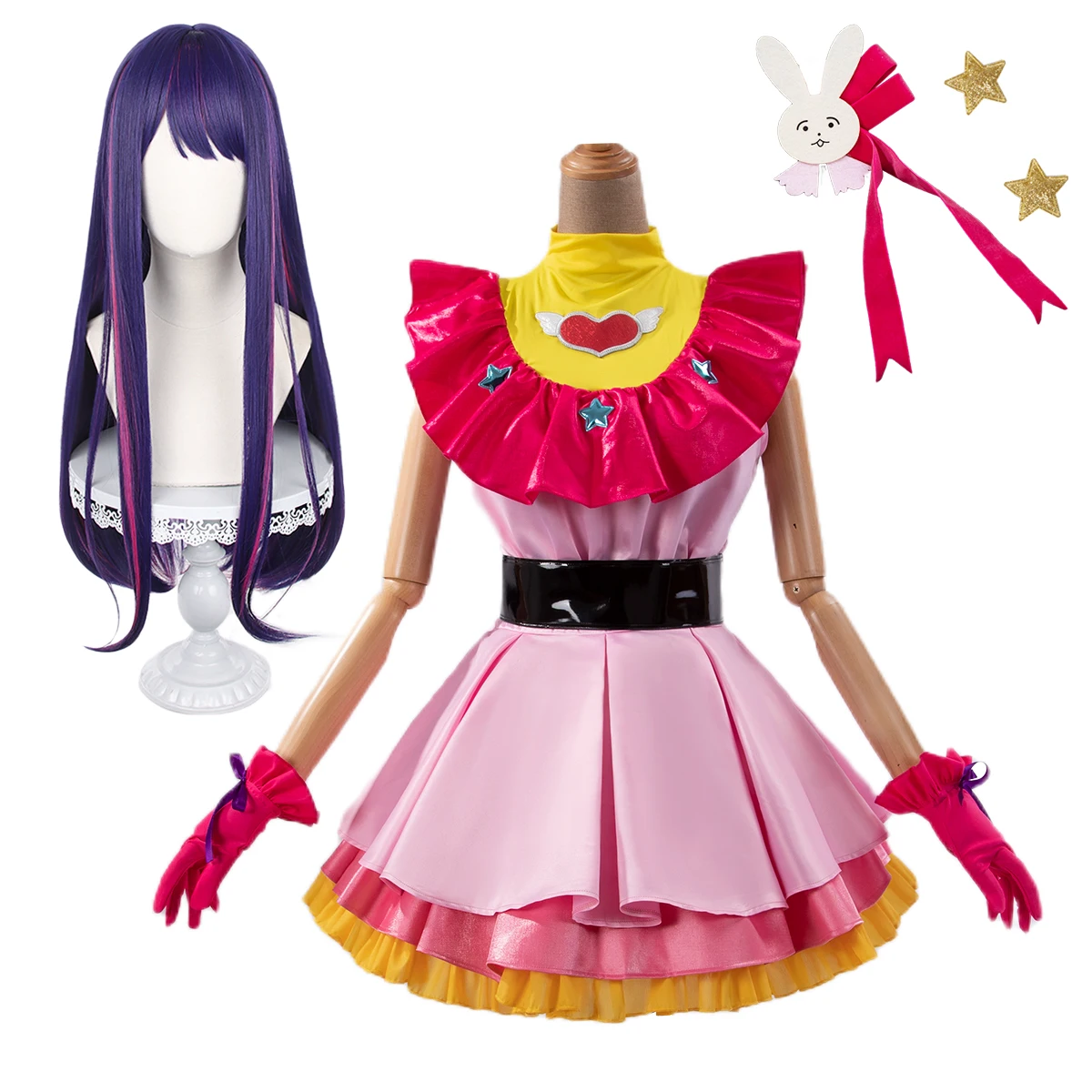 Costume de Cosplay de Dessin Animé Ai Hosh37LOUN OSHI NO KO, Perruque, Robe Lolita, Jupe, Épingle à Cheveux Lapin Rose, Filet Fibre Synthétique, Cadeau