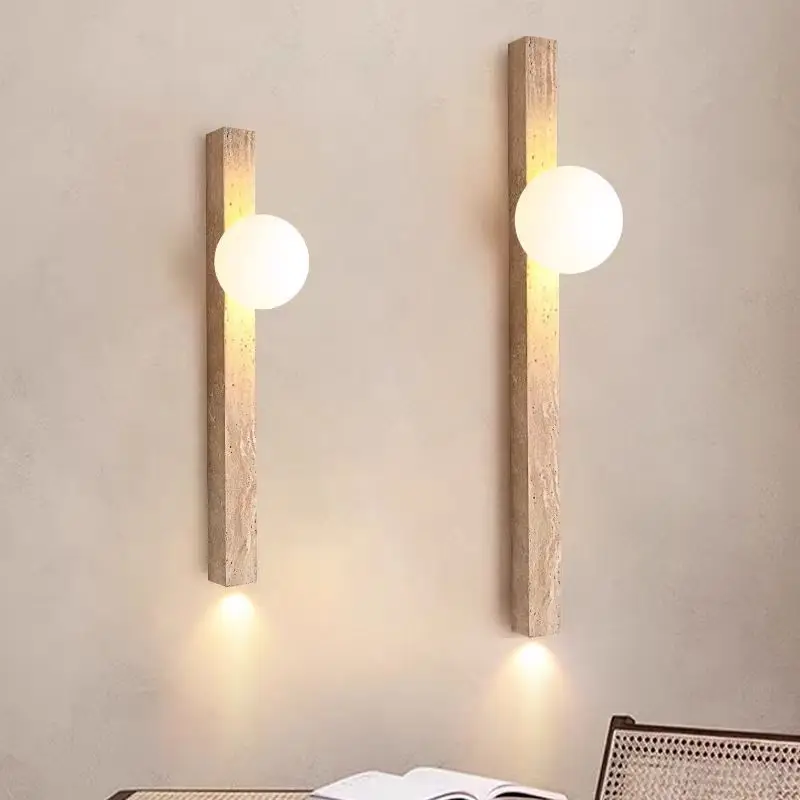

Retro Long Yellow Cave Stone Wall Lamp wabi sabi lamp Bedroom Bedside ball lamp Home Decor Stair Aisle Light LED wall scone