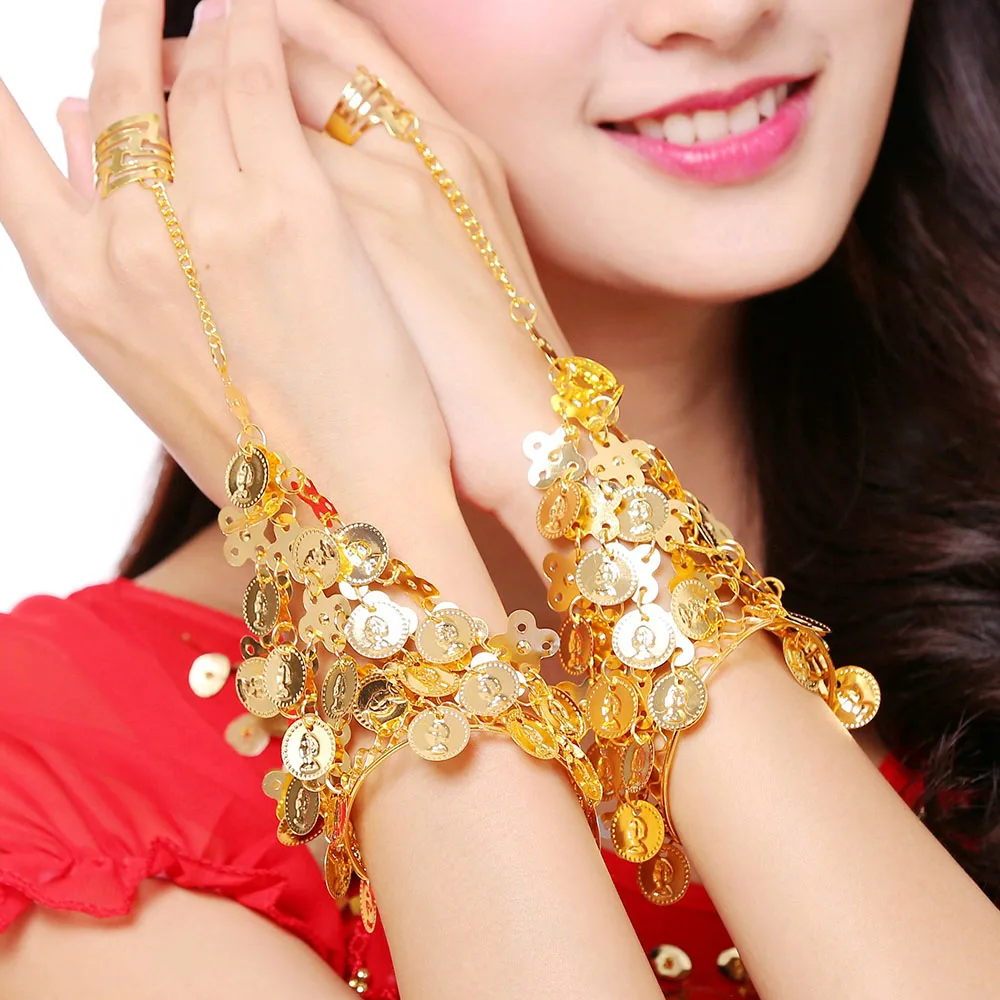 Belly Dance Hair Hoop Bracelet Indian Dance Headband Tribal Headband With Bells And Coin Ornaments Bracelet Jewelry For Women