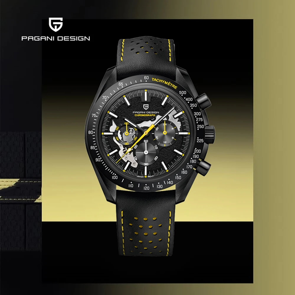 2025 New PAGANI DESIGN Moon Men's Watches Luxury Chronograph Quartz Watch For Men AR Sapphire Waterproof Sports Leather Clock