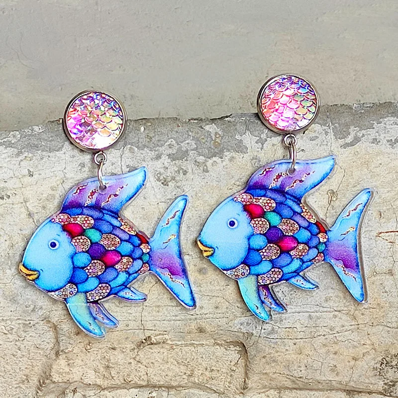 Orecchini acrilici colorati di pesce diavolo di moda per le donne orecchini pendenti con animali marini simpatici cartoni animati