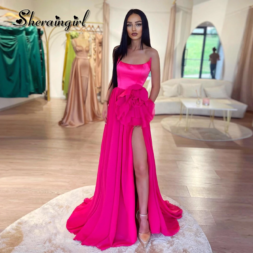 

SHERAIN Sparkling Satin Prom Dresses For Women Scalloped Sleeveless Pleat Brush Train Vestidos de Fiesta Drop Shipping