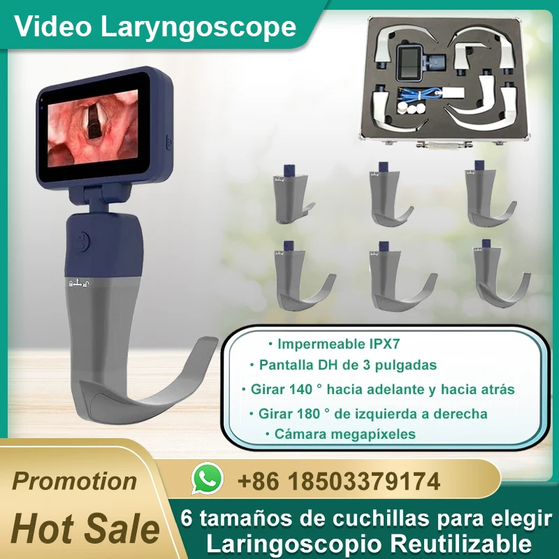 

Suitcase Include Video Laryngoscope Reusable Sterilizable Blades Color TFT LCD Digital Video Laryngoscope