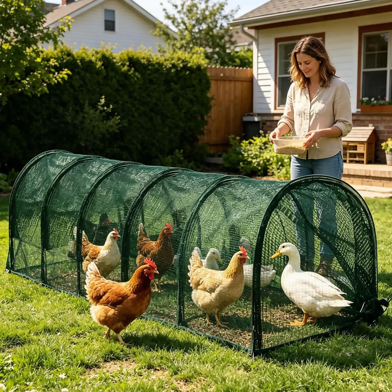 Durable Mesh Foldable Garden Tunnel - Bird & Insect Barrier Protection Cover Chicken Tunnels for Ducks Geese Rabbits Pets Chicks