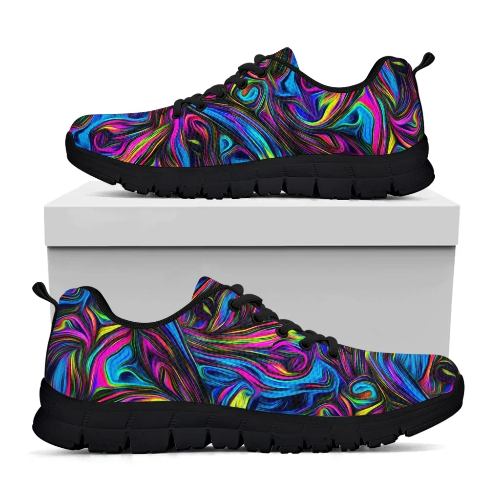 Sepatu desain Psychedelic, sneaker sol tebal kain rajut ringan luar ruangan